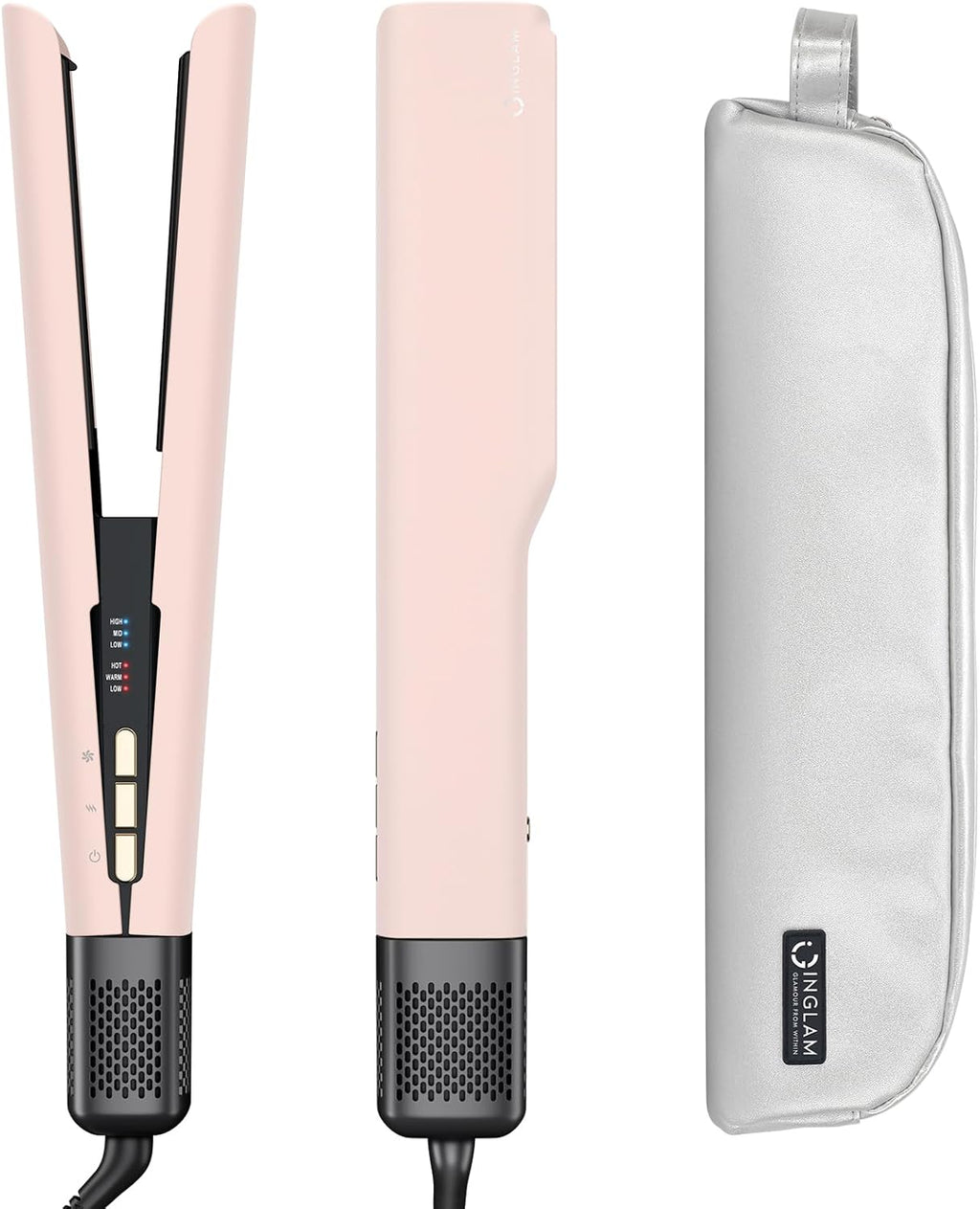 IG INGLAM Air Straightener, Style from Wet Hair, 2.2' Hair Dryer Straightener, 200M Negative Ionic, One-Step Air Straight for Medium and Long Hair(14'-30'), Pink
