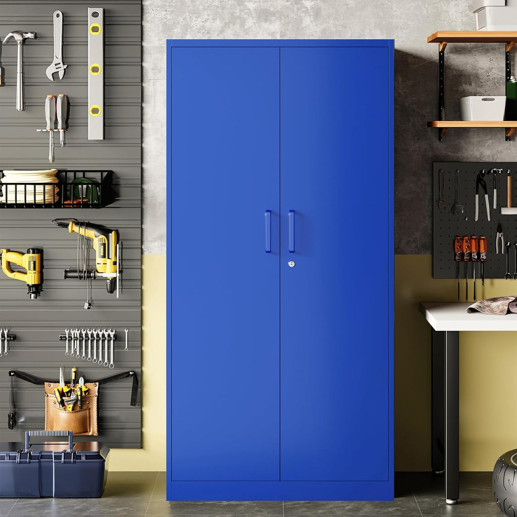 Metal Garage Storage Cabinet, 71' Locking Storage Cabinet with 2 Doors and 4 Adjustable Shelves, Lockable Metal Cabinet for Home,Garage,Gym,School（Blue）