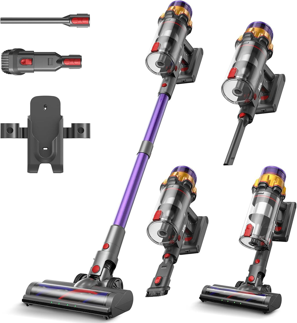 Xlife Cordless Vacuum Cleaner, 550W 48KPA Stick Vacuum Cleaners for Home, Wireless Vacumm with Self-Standing, Anti-Tangle Brush for Hardwood Floor/Carpet/Pet Hair-P12
