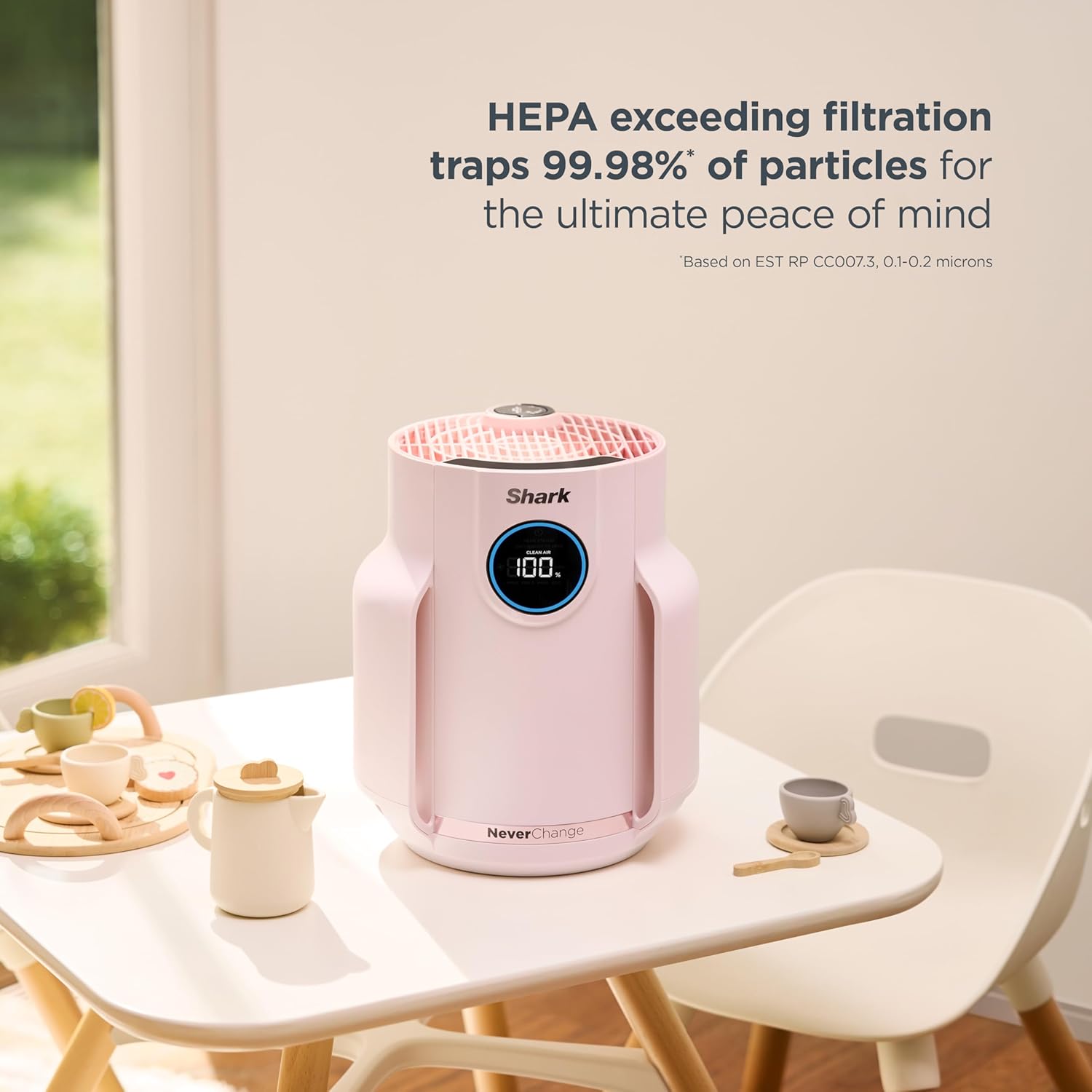 Shark Air Purifier for Home, NeverChange Compact Pro, for Bedroom, Nursery, Home Office, Dorm, HEPA-Exceeding Filter, Captures Pollutants, Pet Dander, Dust, Odor, Smoke, and More, HP072PK, Quartz