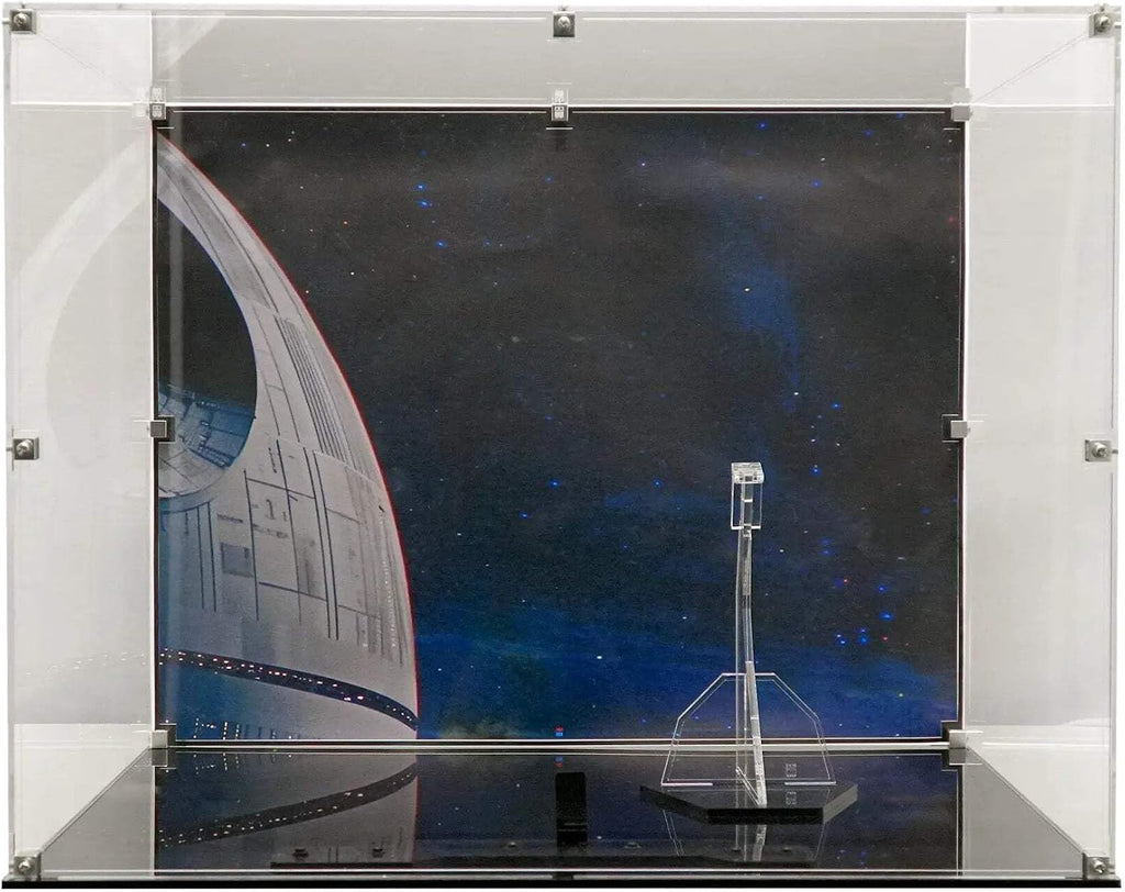 Display Case Compatible with Lego 75382 - TIE Interceptor - Acrylic Dustproof Showcase with Pre-Printed Background - Set Not Included