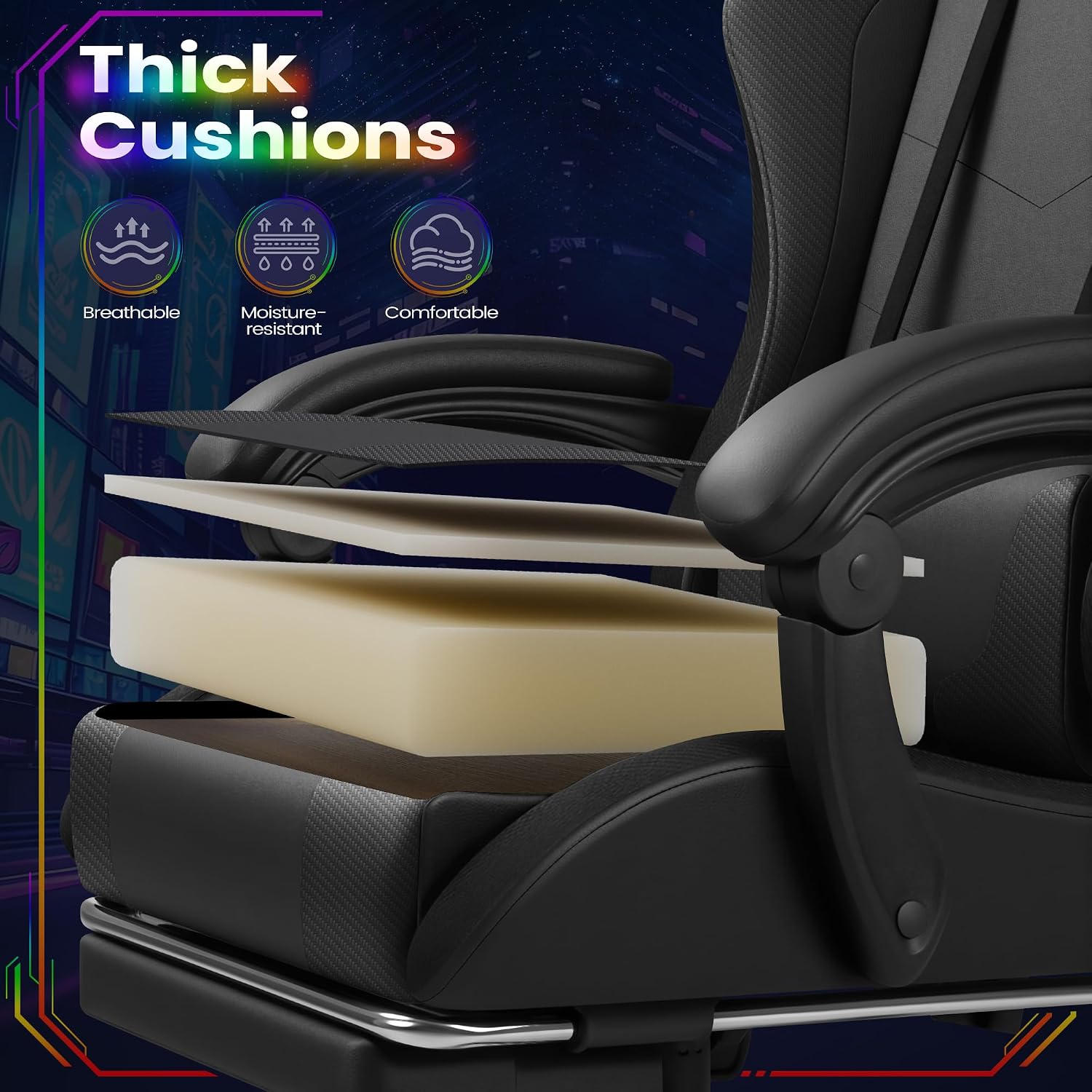 Homall Gaming Chair, Video Game Chair with Footrest and Massage Lumbar Support, Ergonomic Computer Chair Height Adjustable with Swivel Seat and Headrest (RGB Dark Black)