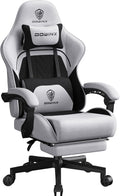 Dowinx Gaming Chair Fabric Big and Tall with Pocket Spring Cushion, Massage Game Chair Cloth with Headrest, Ergonomic Computer Chair with Footrest 350LBS, Black Grey