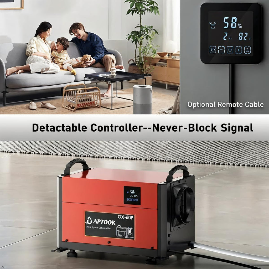 110 Pints Commercial Dehumidifier with Drain Hose, Crawl Space Dehumidifier for Water Damage Restoration, Flood Repair, Crawlspace and Basement, Red