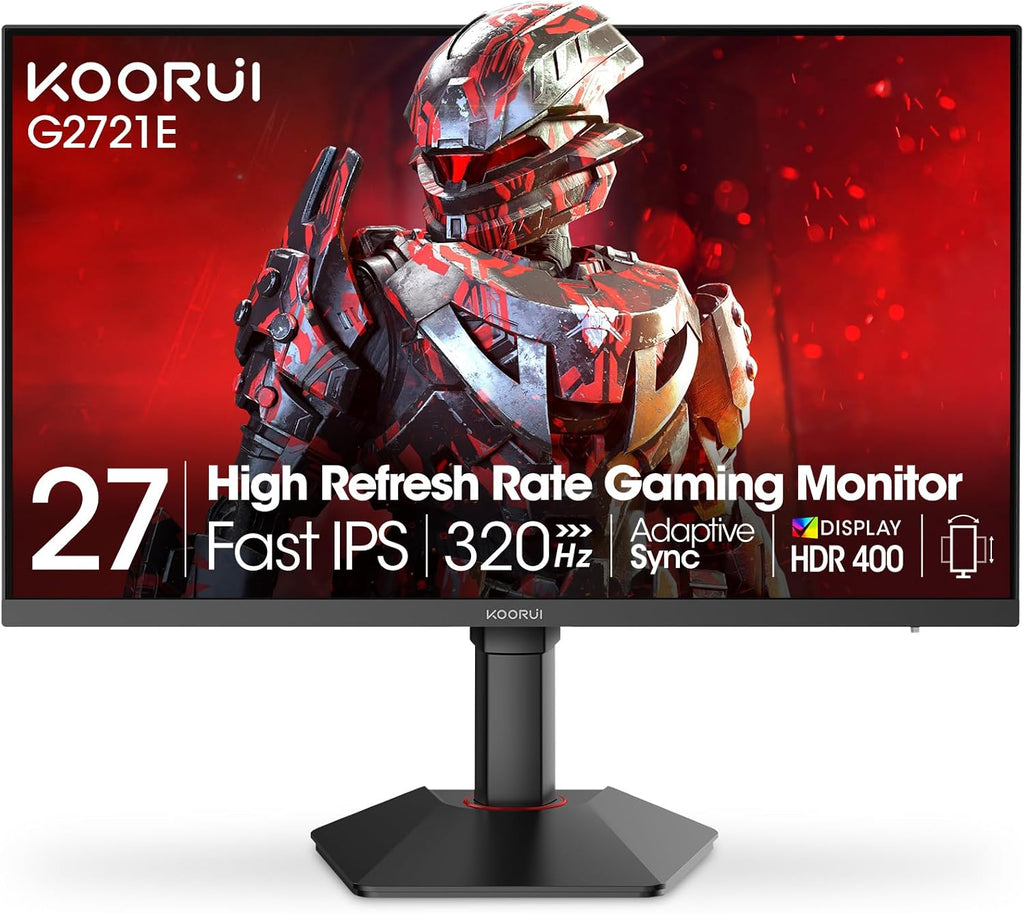 KOORUI 27 Inch Gaming Monitor, 1440p 320Hz Fast IPS PC Monitor, 1ms, HDR400, 98% DCI-P3, PIP/PBP Mode, Adaptive Sync Compatible, Ergonomic Stand, HDMI 2.1 & DisplayPort 1.4, VESA Mountable, G2721E