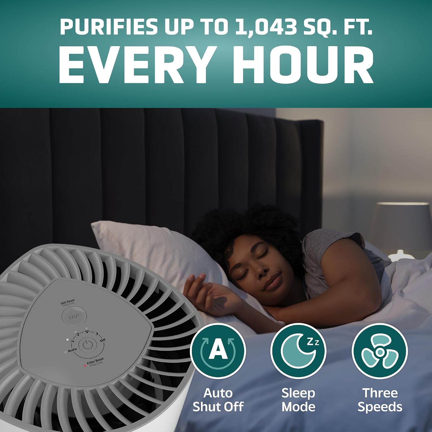 GermGuardian Airsafe+ HEPA Air Purifier for Home, Large Rooms Up To 1043 Sq. Ft. with HEPA Air Filter, UV-C Light & Air Quality Sensor, AC3000W, White