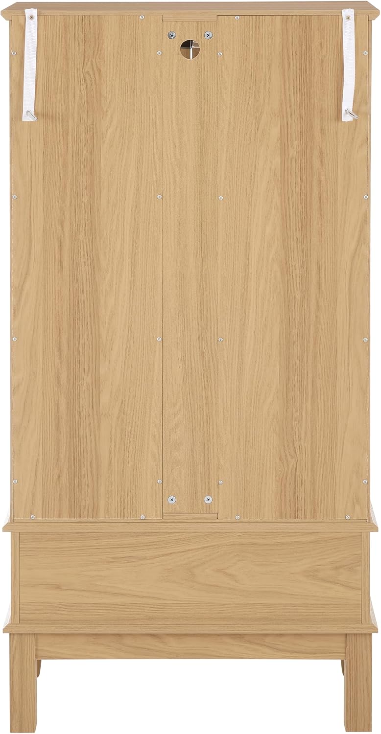 51' H Lighted Curio Display Cabinet with 2 Doors & 1 Drawer, Wooden Glass Curio Showcase w/Adjustable Shelves & Mirrored Back Panel, Storage Cabinet Display Case for Living Room (Light Oak)