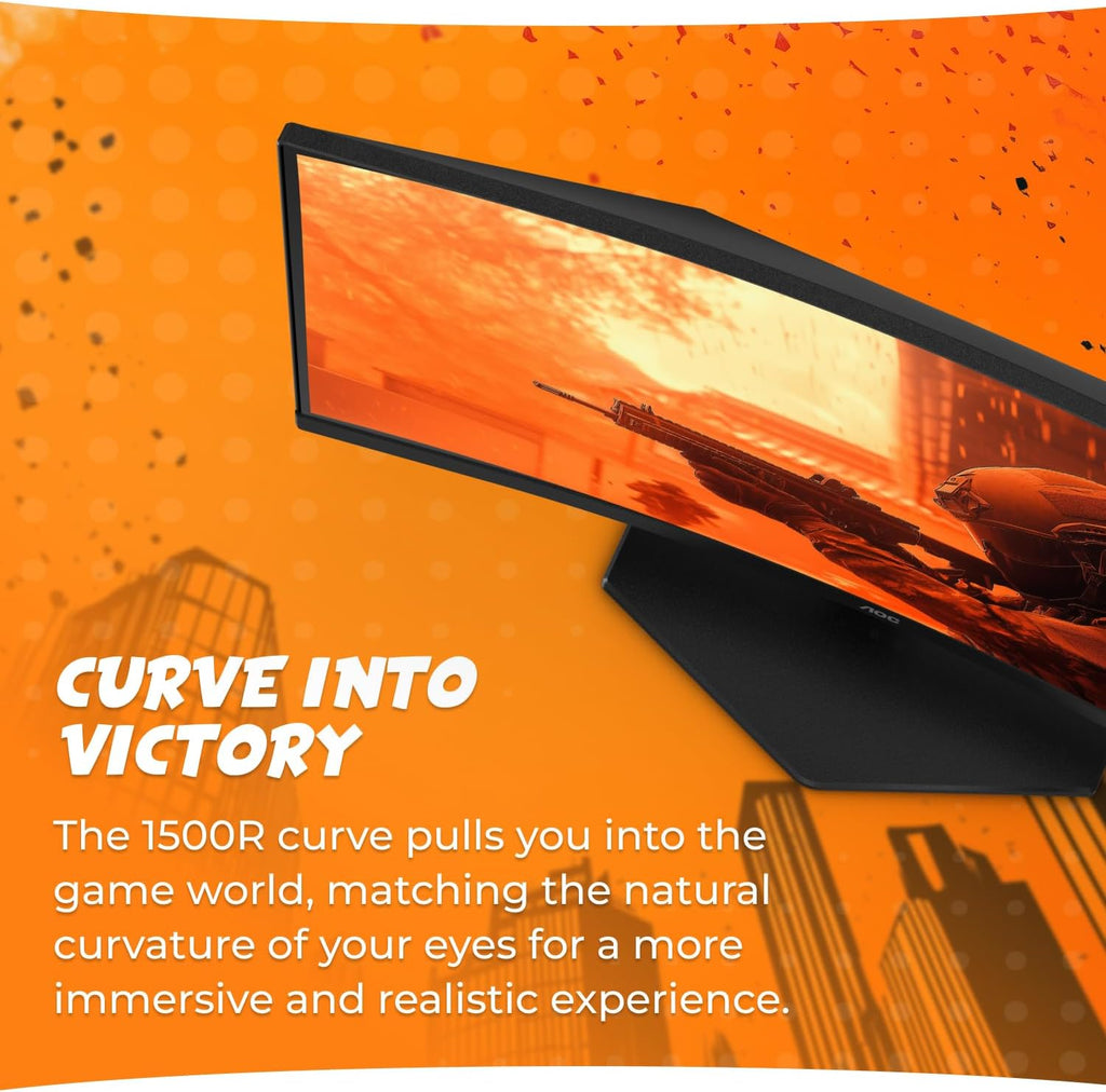 AOC C24G42E 24' Curved 1500R Frameless Ultra-Fast Gaming Monitor, FHD 1080p, 180Hz 0.5ms MPRT, HDMI 2.0 x2, Display Port x1, HDR, Speakers 2W x2, 3-Year Zero-Bright-Dot