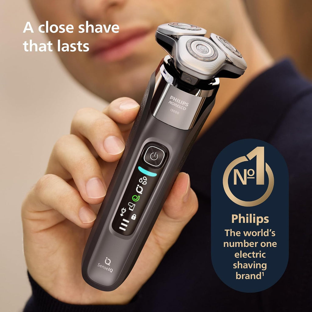 Philips Norelco Shaver i9000, Wet & Dry Electric Shaver, Dark Slate, SenseIQ Technology, Triple Lift & Cut System, 360 Rotating Dual SteelPrecision Precision Blades, Quick Clean Pod, X9002/82