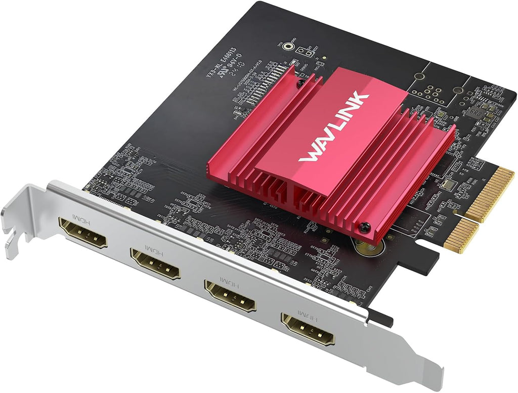 WAVLINK 4K PCIE 4 HDMI Monitors Card, PCIE to HDMI Adapter Supports Extend 4 Monitors Output for Windows 11/10 & Ubuntu with DisplayLink DL7400(Non-Gaming GPU)