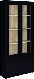 Coaster Home Furnishings - Hawthorne - 4-Shelf Wood Accent Cabinet with Farmhouse Style, Glass Doors, Drawers - Living Room, Entryway & Home Kitchen - Black - 953478