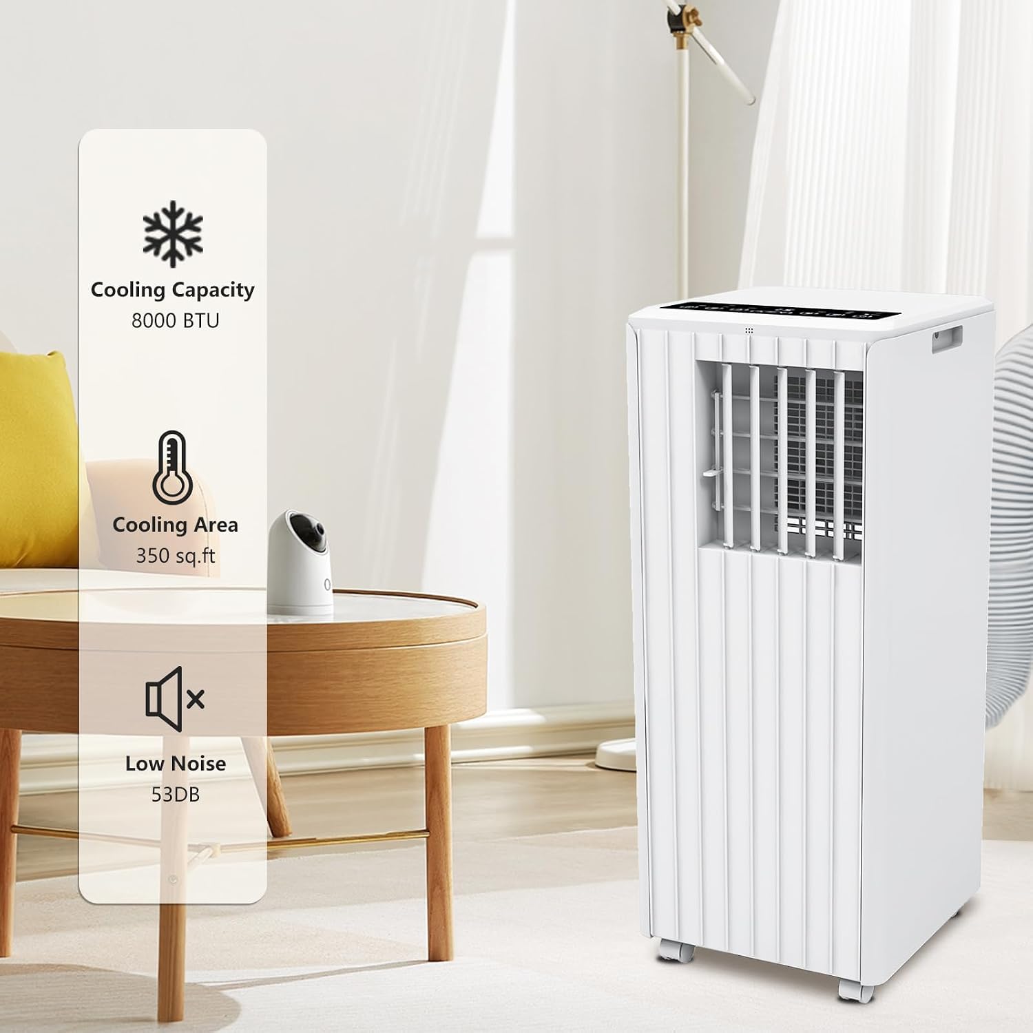 8,000 BTU Portable Air Conditioner with Remote, Dehumidifier, Fan Mode for Rooms Up to 350 Sq. Ft., 3-In-1 AC Unit with Timer & Window Kit, White