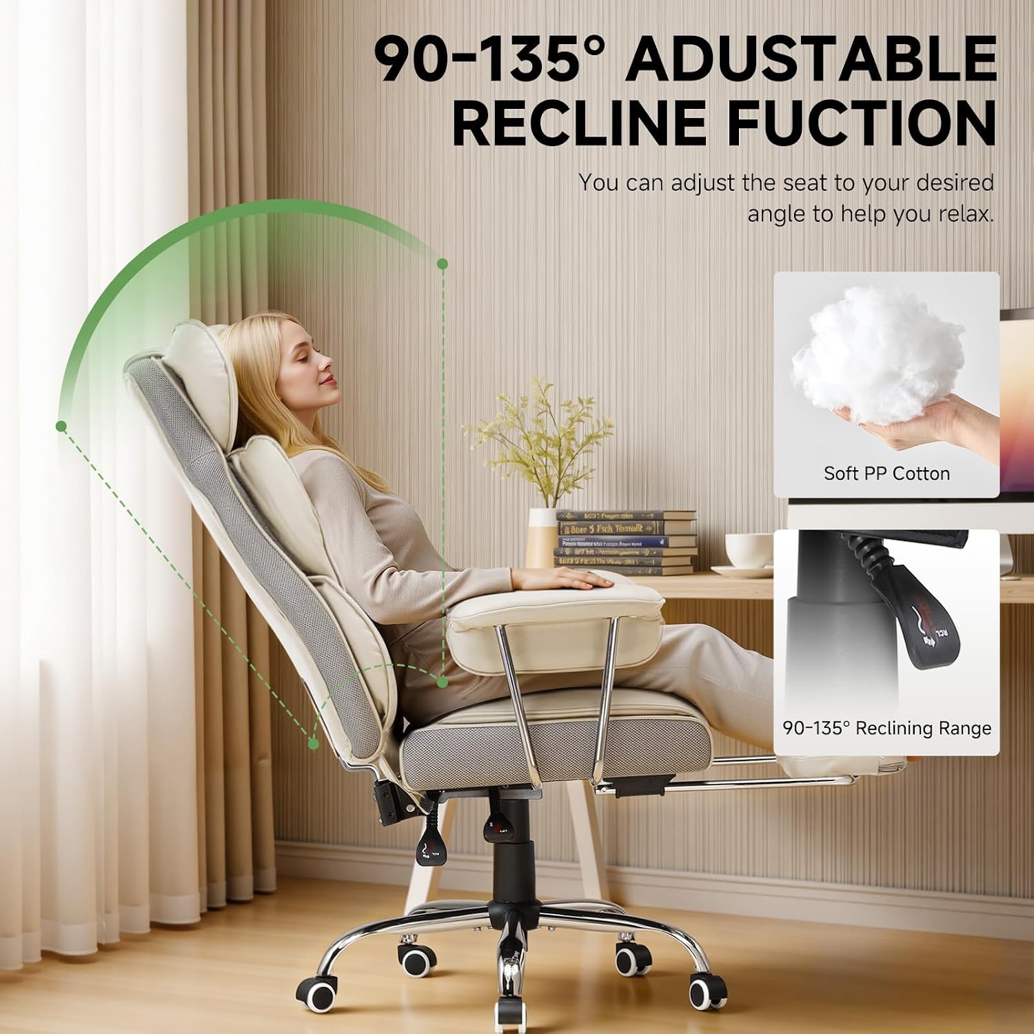 COMHOMA Big and Tall Office Chair, High Back Leather Gaming Chair with Footrest, Executive Ergonomic Office Chairs with Pocket Spring Lumbar Support and with Outward Fixed Soft Armrests