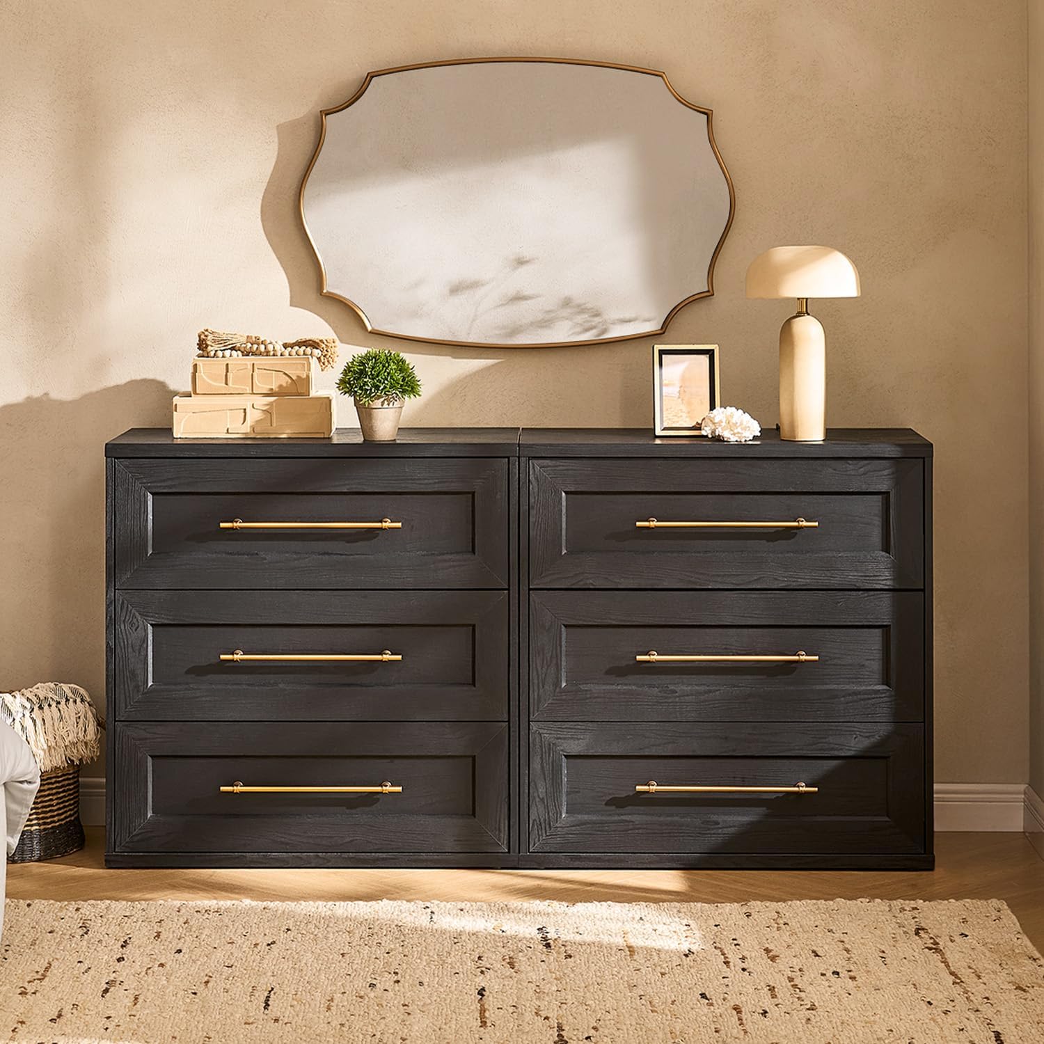 mopio Blake 3 Drawer Dresser for Bedroom, Chest of Drawers, Wood Dresser Organizer, Modern Farmhouse, Tall Night Stand, Enhanced Safety, Sturdy Compliant (Black Oak, Set of 2)