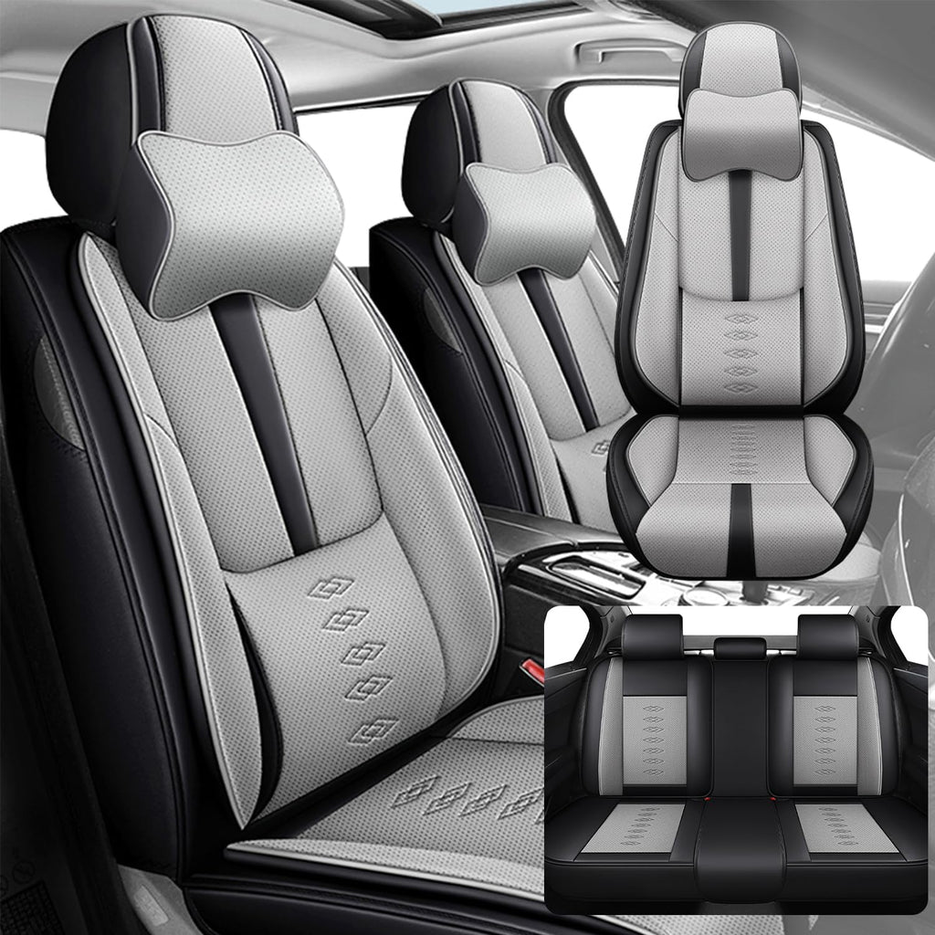 Car Seat Covers 5 Seats Fit for Mazda CX-30 2020-2024 2025,Waterproof Leather Seat Covers,Airbag Compatible,Car Seat Protectors Interior Sets(5PCS with Pillows,Black&Grey)