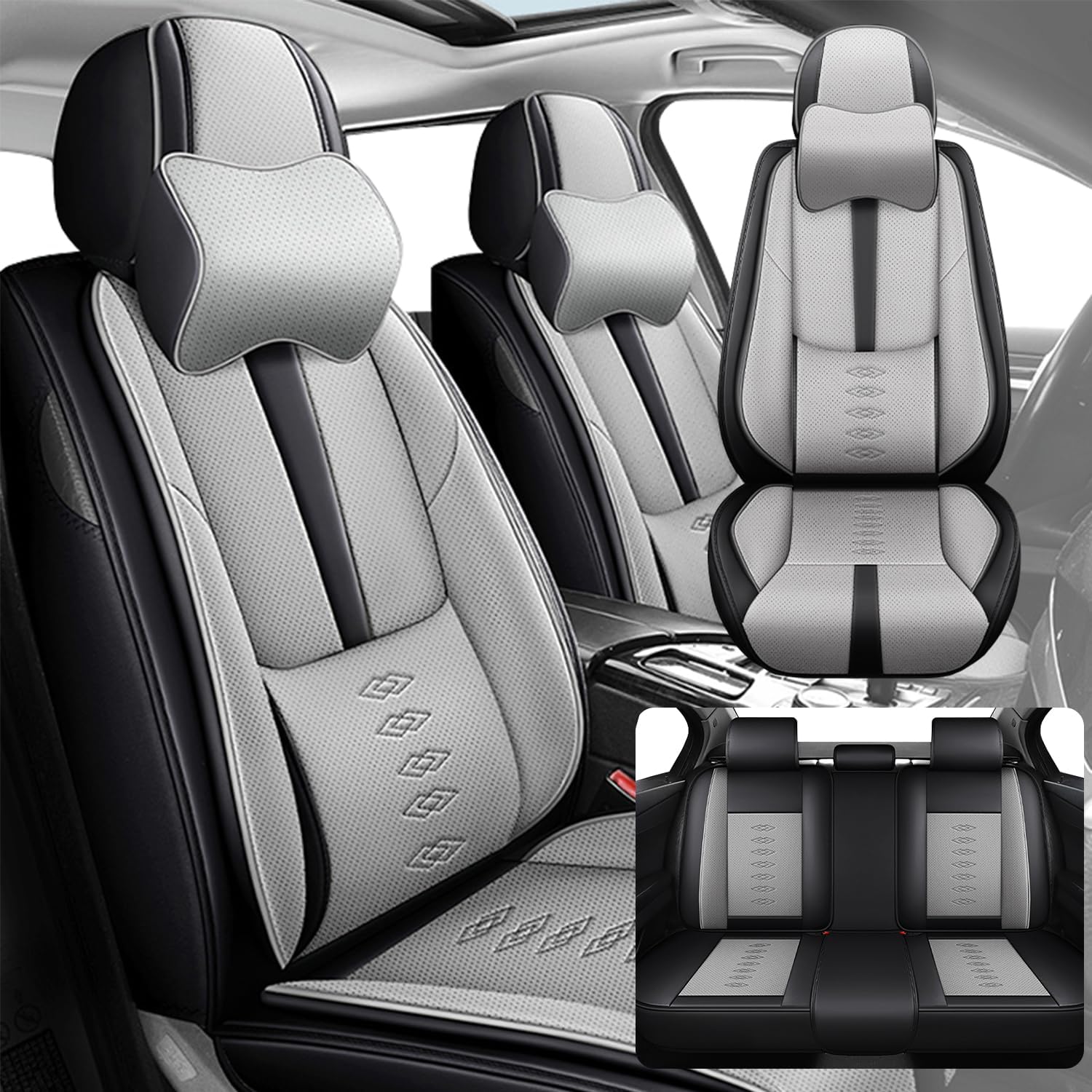 Car Seat Covers 5 Seats Fit for Mazda CX-30 2020-2024 2025,Waterproof Leather Seat Covers,Airbag Compatible,Car Seat Protectors Interior Sets(5PCS with Pillows,Black&Grey)