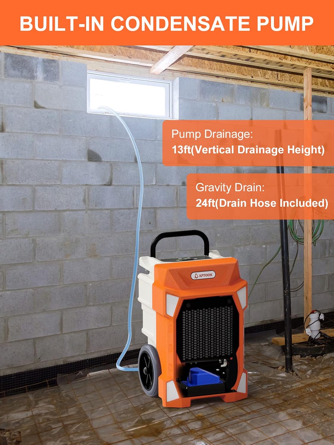 190 PDD Commercial Dehumidifier with Pump Drain Hose, LGR Capacity Industrial Dehumidifier up to 7500 Sq. Ft for Water Damage Restoration, Flood Repair, Crawlspace Basement