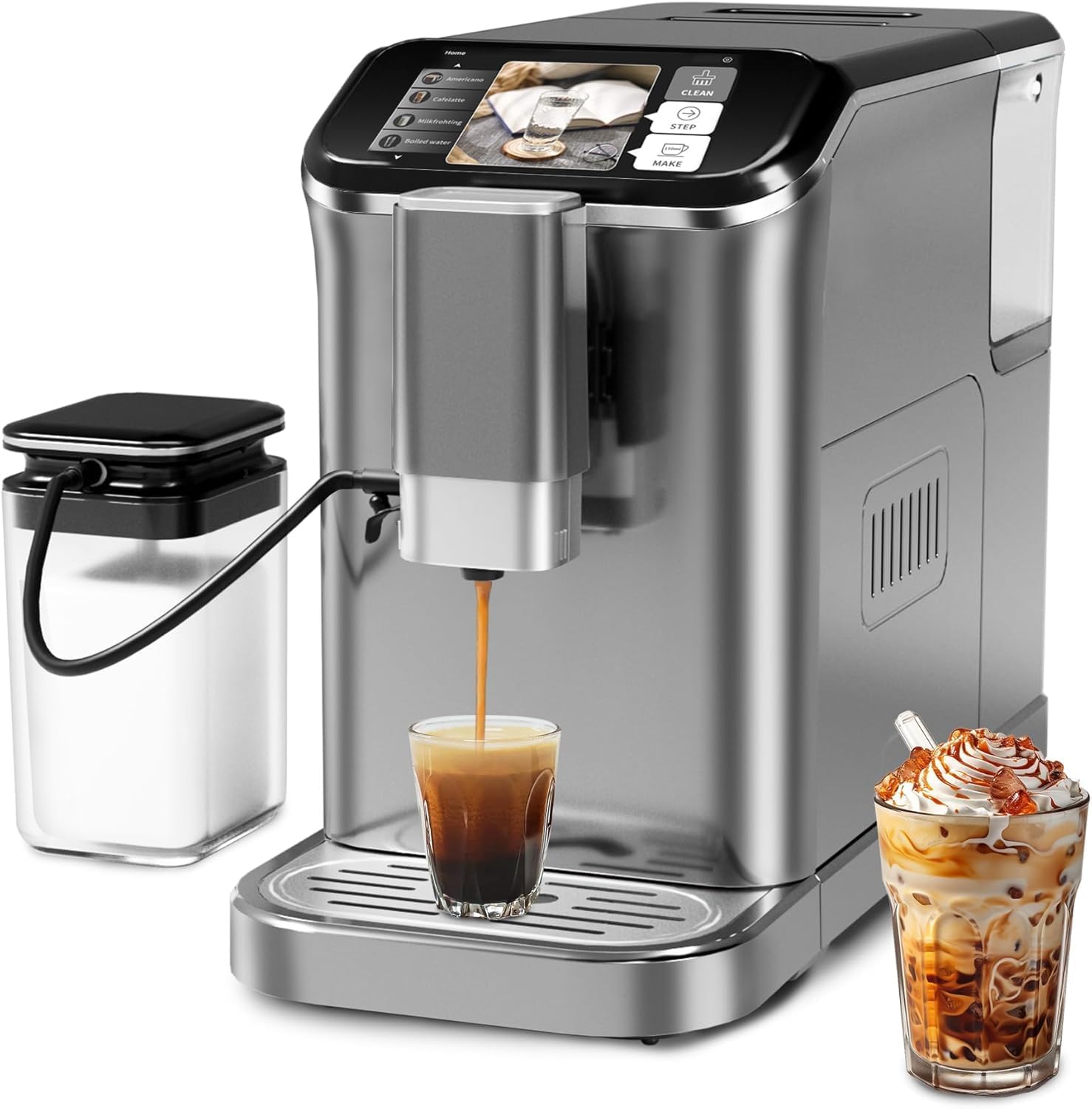 GarveeHome Espresso Machine, 20 Bar Semi Automatic Espresso Machine With Grinder and Milk Frother Wand, Professional Espresso Maker Coffee Machine With 95 oz Removable Water Tank (Grey+Silver)