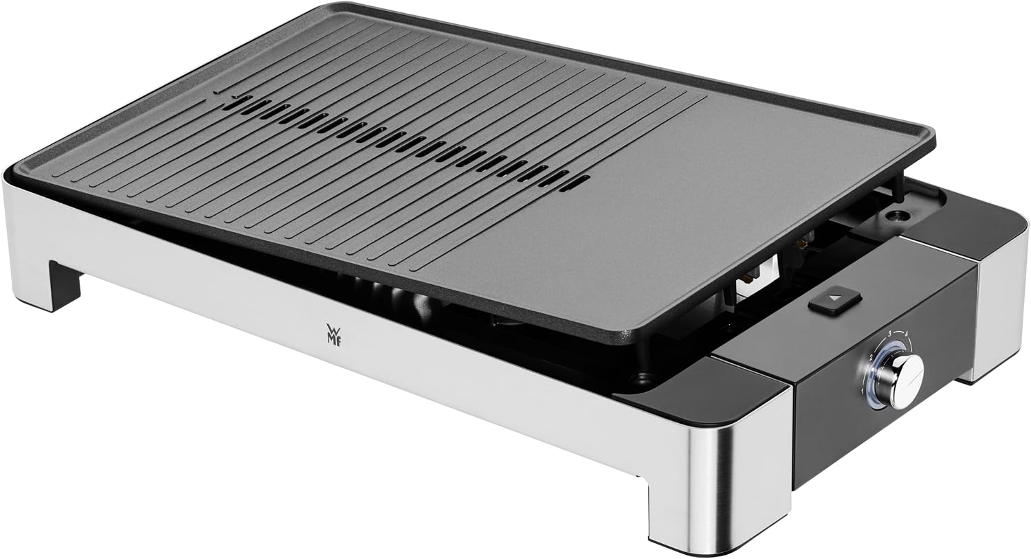 WMF Lono 0415340011 Electric Grill and Griddle, 2300W, Stainless Steel 18/10 Cromargan, Large Grill & Griddle Surface, Non-Stick Coating