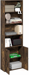 Furinno Jensen Book Shelf, 6-Tier Farmhouse Bookshelf, Display Bookcase with Doors, 9.2' x 21.6' x 71.2', for Organization and Storage, for Living Room, Bedroom, Home Office, Amber Pine