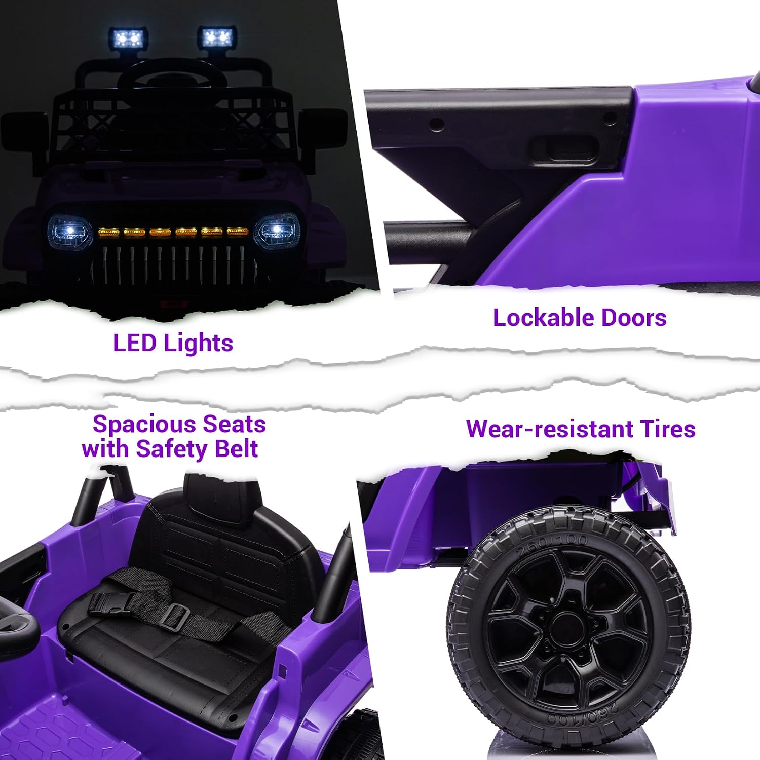 12V Ride On Car for Kids Electric Vehicle Toddlers Battery Powered Truck Car Toy with Remote Control, 4-Wheel Suspension, Battery Display, LED Lights, Music, for Boys Girls, Purple