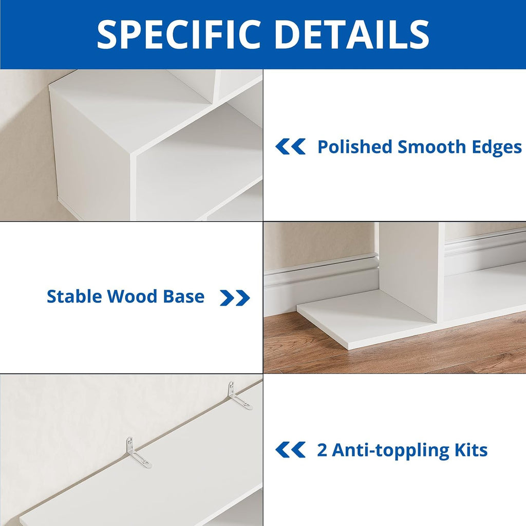 Cozy Castle Set of 2 Geometric Bookcase, S-Shaped Modern Bookshelf, Room Divider Bookshelf, 62' Tall Unique Abstract Bookcase with 5-Tier Display Shelf for Living Room Office, White & Black