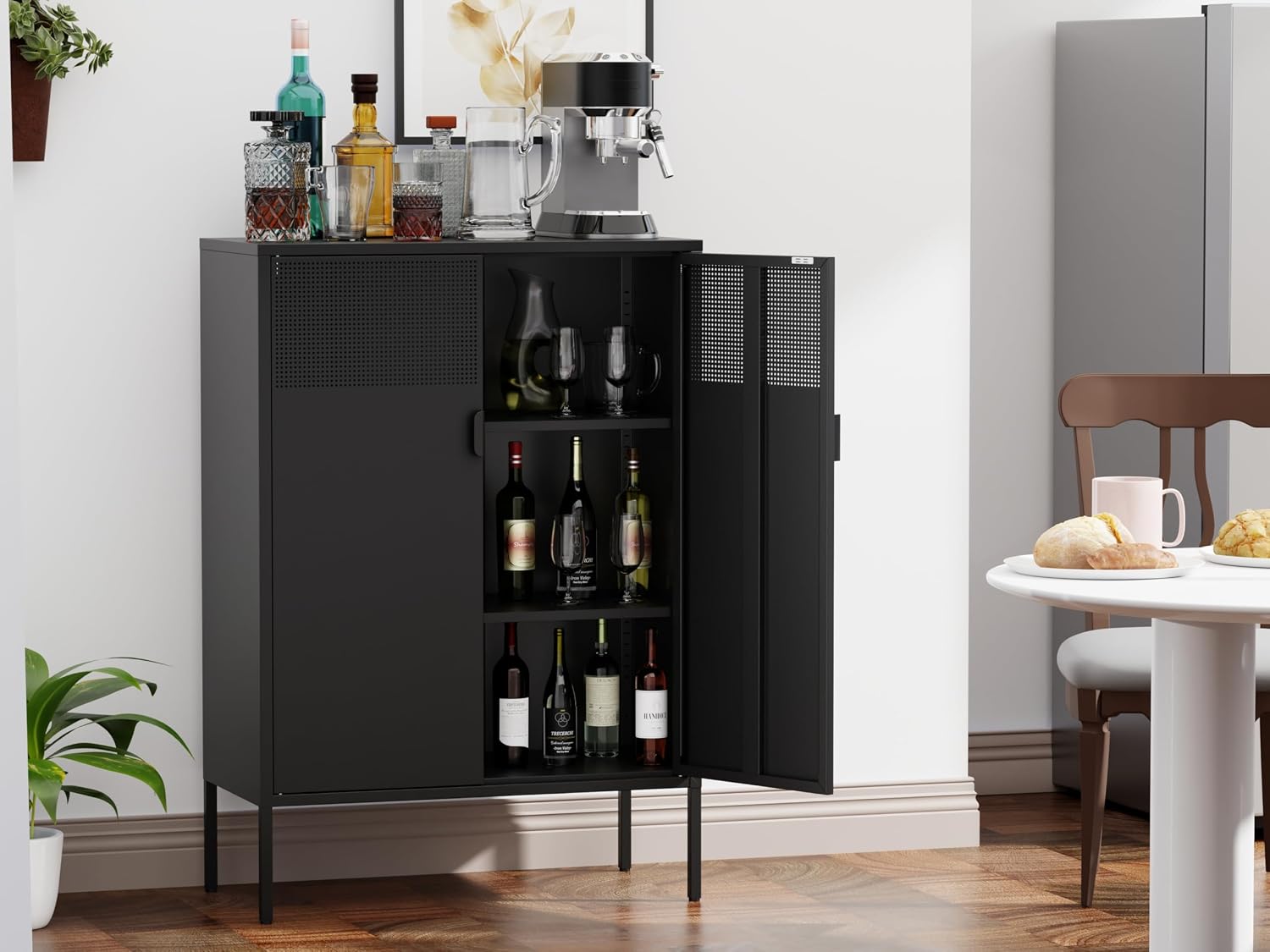 Chshin Metal Storage Cabinet,Kitchen Pantry Storage Cabinets with Doors,Buffet Cabinet with 2 Adjustable Shelves,Black Pantry Cabinets,Steel Sideboard for Home,Shoes,Office,Dining Room