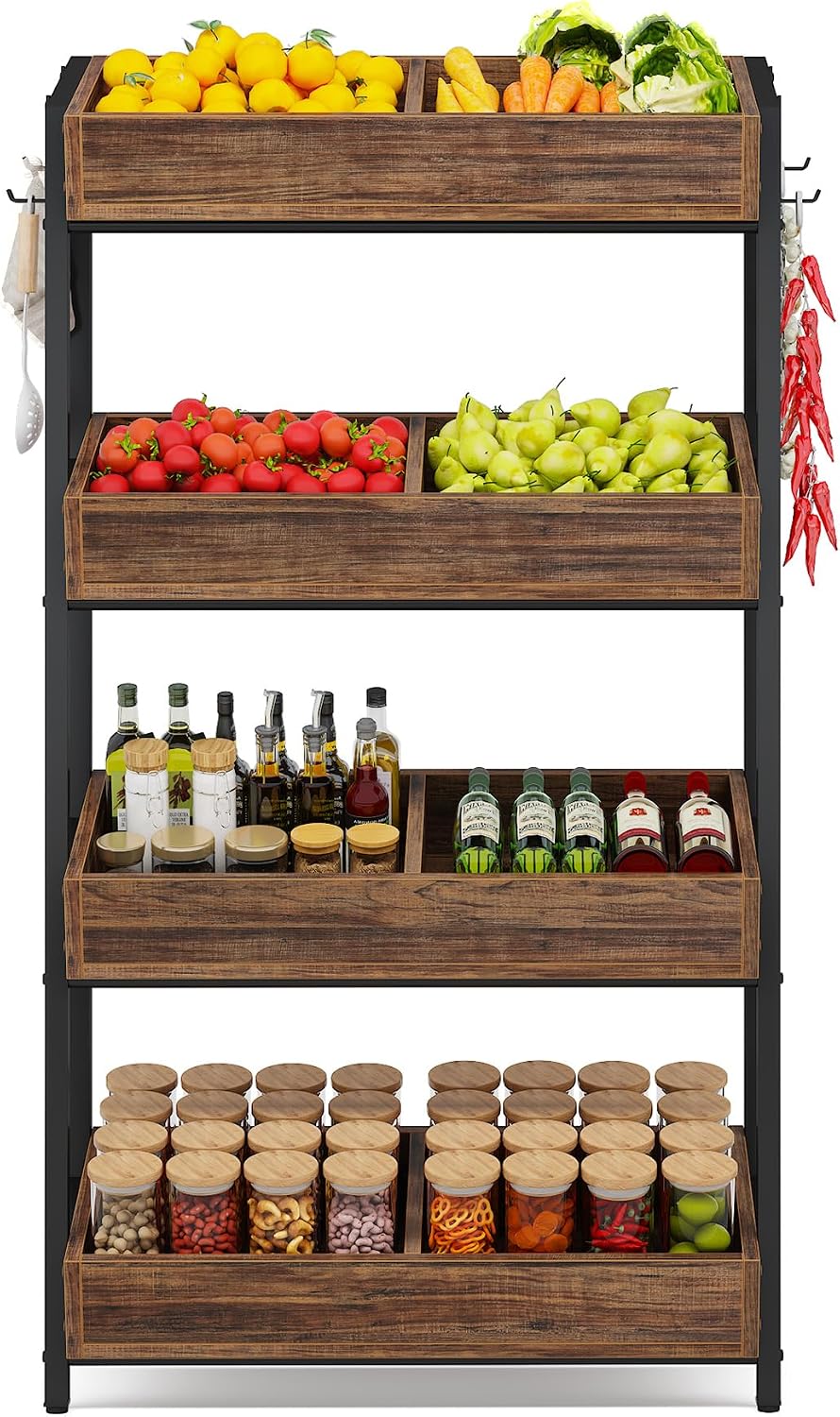 Tribesigns 4-Tier Retail Snack Display Shelf, Snack Rack Display Stand with 4 Hooks, Retail Shelves Racks for Vendors, Store, Supermarket and Home Kitchen