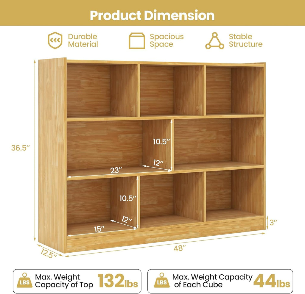 Tangkula 8-Cube Bookcase, Wood 3 Tier Open Storage Bookshelf, Modern Multipurpose Display Cabinet for Living Room, Study, Reading Nook, 48 x 12.5 x 36.5 Inch, Burlywood