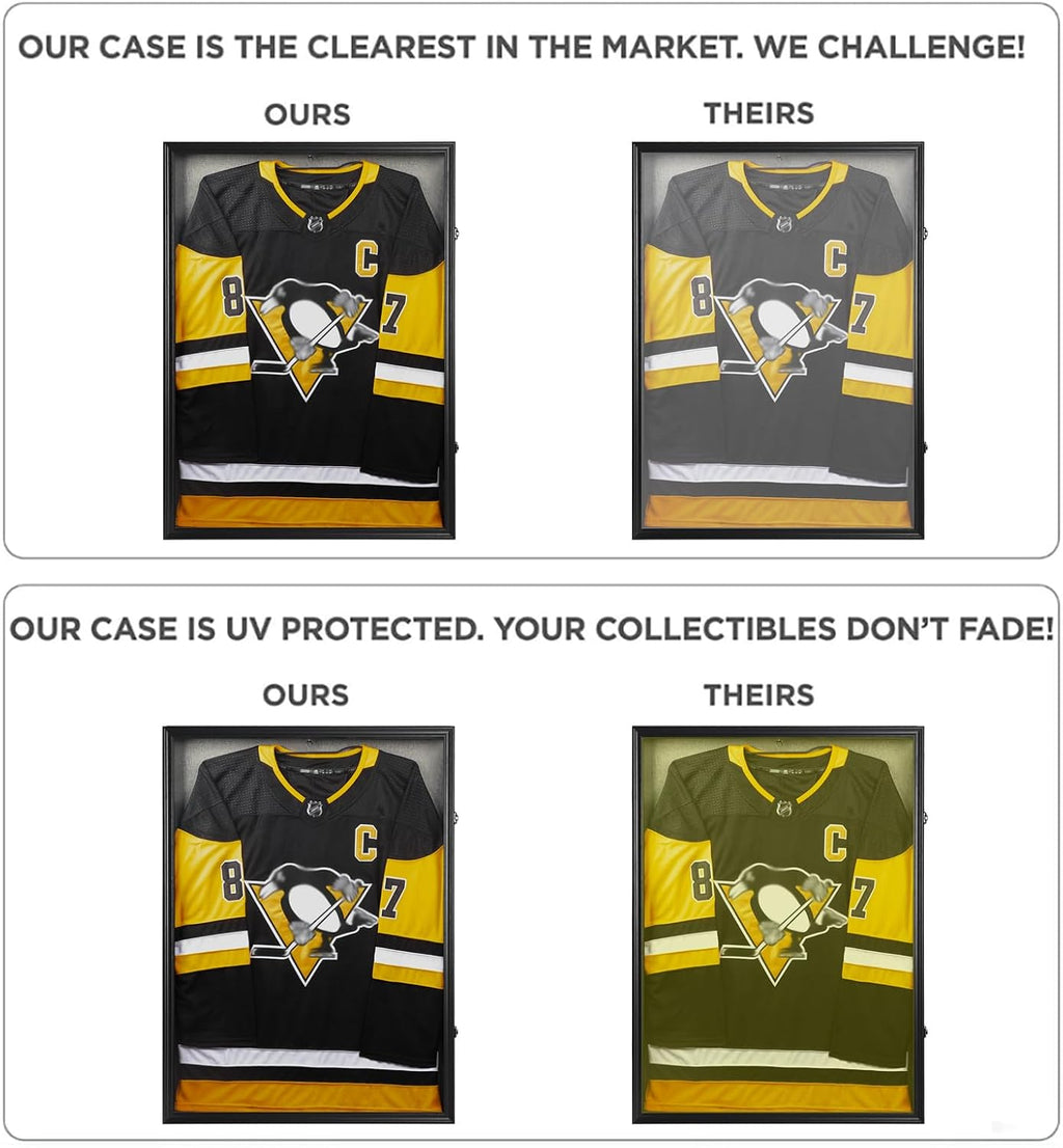 Large Jersey Frame Display Case, 26x37 Lockable Shadow Box Sports Jersey Frame with UV Protection Acrylic and Metal Hanger for Baseball Basketball Football Soccer Hockey XXL Shirt, Linen Black
