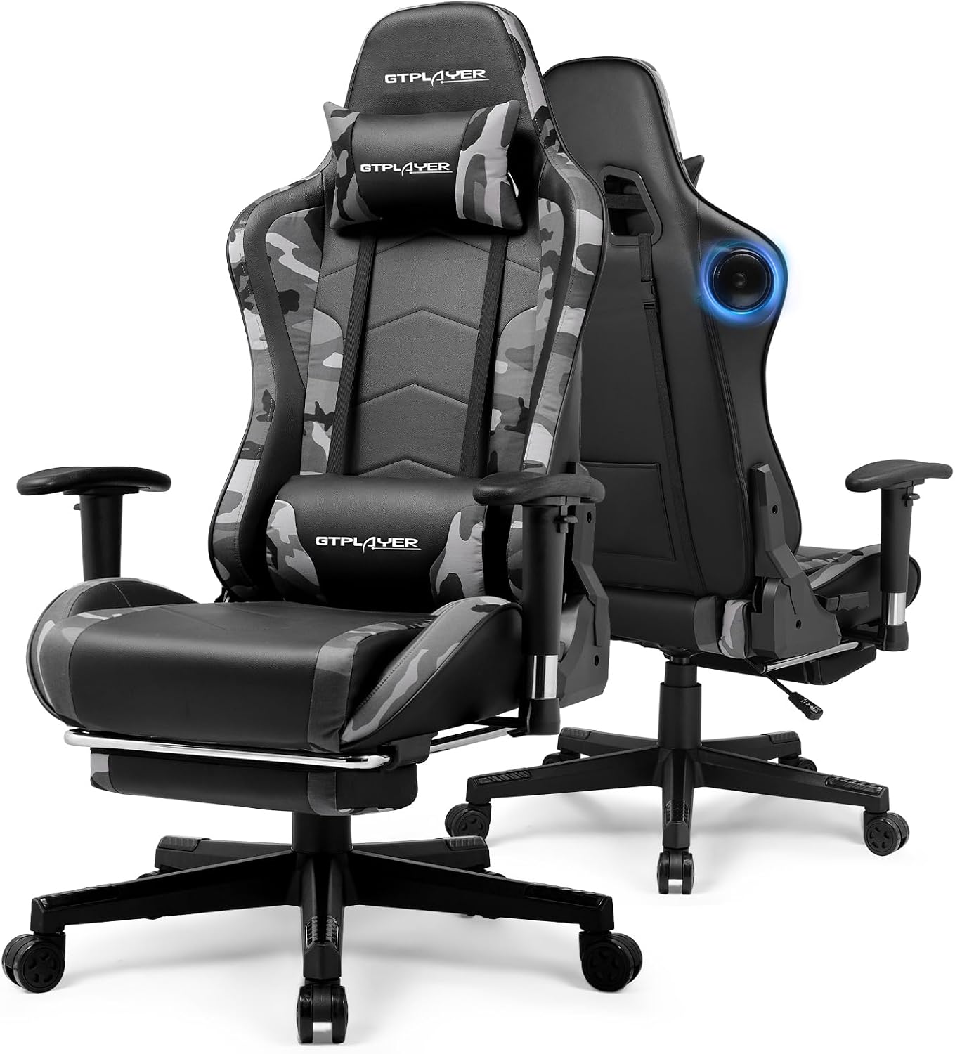 GTPLAYER Gaming Chair,Gamer Chair with Bluetooth and Adjustable Backrest,Seat Height Adjustable Computer Chairs with 3D Armrests,Video Game Chair with Footrest Speakers (Camouflage)