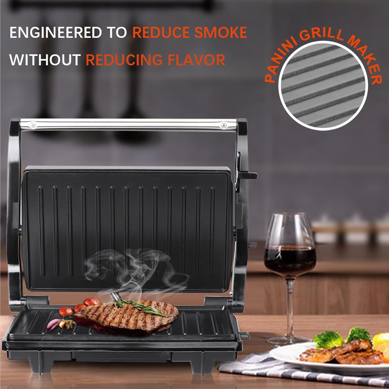 1000W Sandwich Maker, with Ceramic Non-stick Plates, Opens 180 Degrees for Any Size Food, 3-in-1 Sandwich Press Electric Grill, Drip Spout & Locking Lid, for Toasted Cheese Snacks, Quick Breakfast