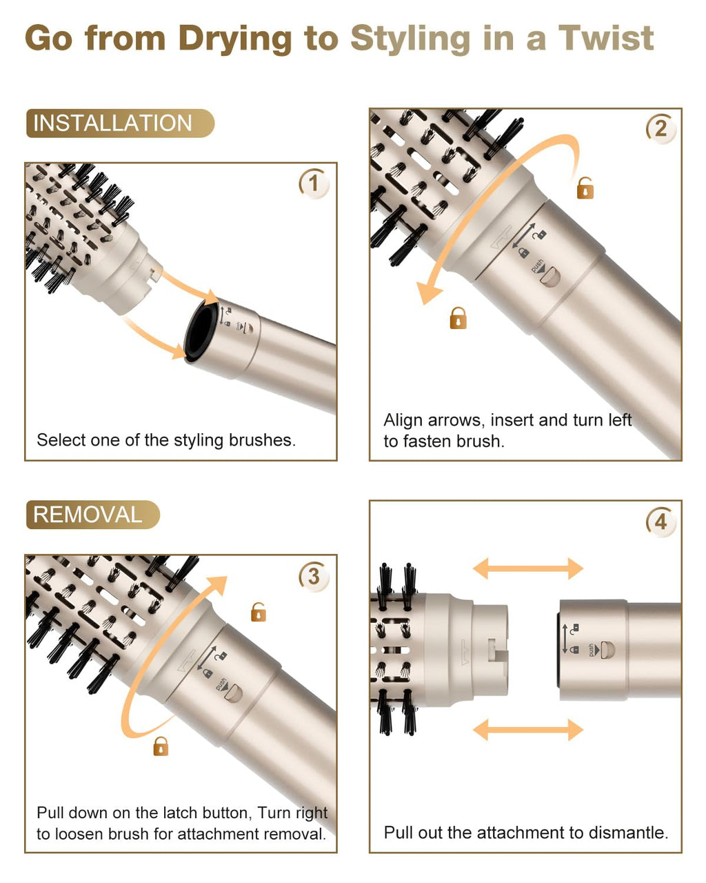 7MAGIC 6 in 1 Multi Hair Styler Dryer Brush, 110,000 RPM High-Speed, Negative Ionic, Fast Drying for Professional Blow Dry, Curling, Volumizing, Straightening and Styling, Gold