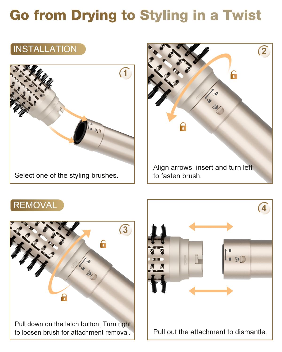7MAGIC 6 in 1 Multi Hair Styler Dryer Brush, 110,000 RPM High-Speed, Negative Ionic, Fast Drying for Professional Blow Dry, Curling, Volumizing, Straightening and Styling, Gold