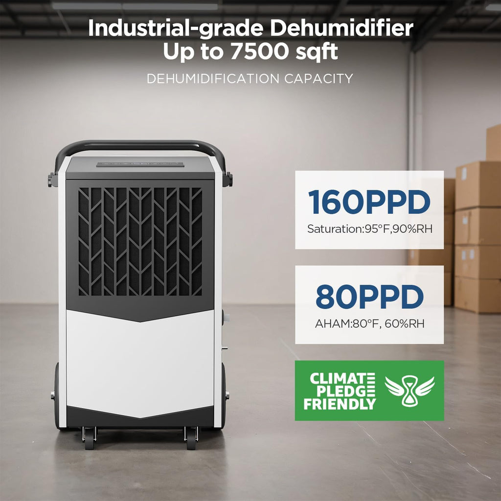 Commercial Dehumidifier with Built-in Pump 160 Pint Industrial Dehumidifier for Basement & Warehouse, 7500 Sq.Ft Large Dehumidifier with Drain Hose, Auto Defrost, 24H Timer, Auto Restart