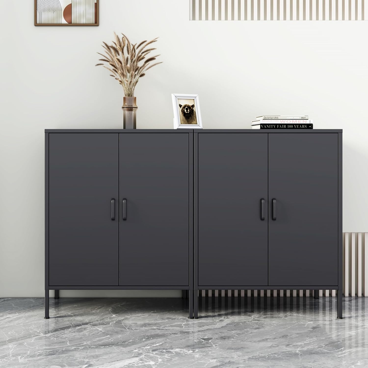 Chshin Black Metal Storage Cabinet,Metal Locker Storage Cabinet with 2 Doors and Shelves,Kitchen Pantry Cabinet,Modern Storage Freestanding Organizer Rust for Home,Kitchen,Office