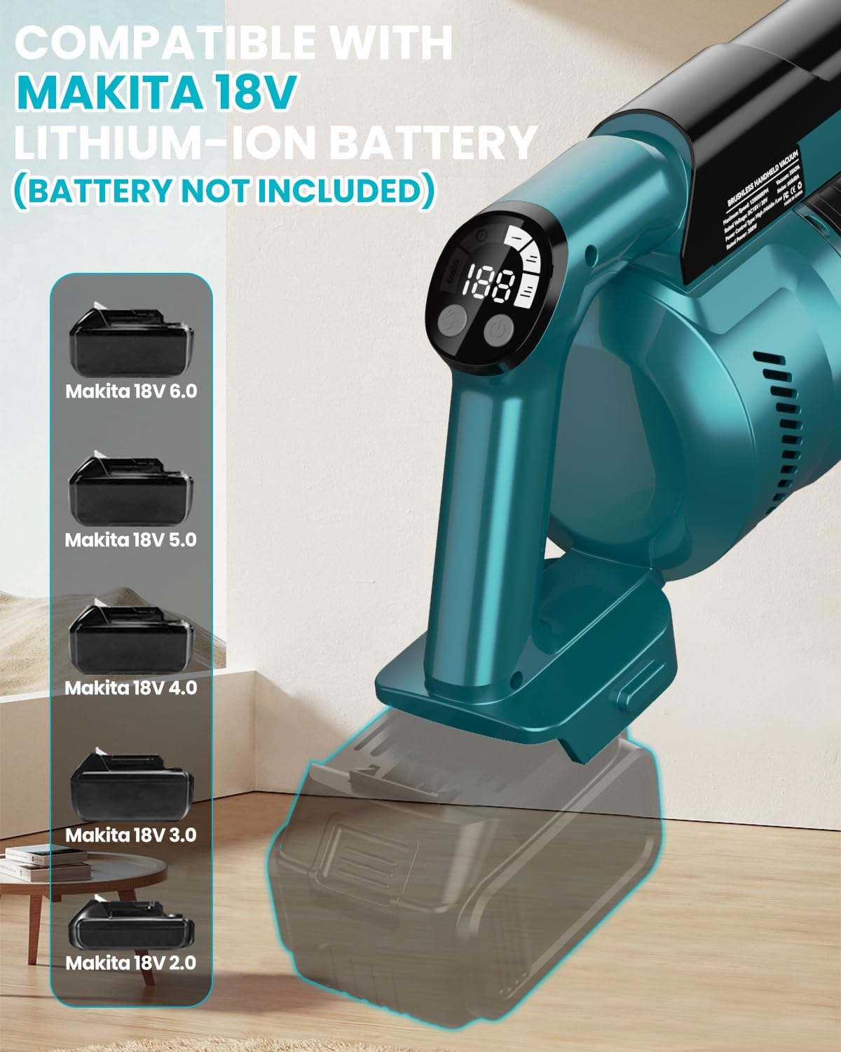 Cordless Vacuum Cleaner for Makita Battery, 7-in-1 Lightweight Stick Vacuum with HEPA Filter, 35KPA Suction, 350W Brushless Motor, 3 Modes for Carpet, Floor, Car (Battery Not Included)