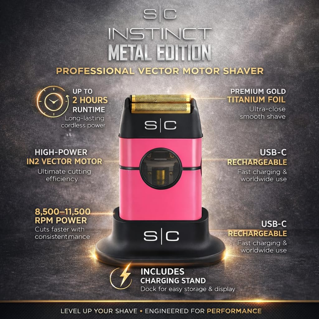 StyleCraft Instinct Metal Cordless Double Foil Shaver with IN2 Vector Motor Intuitive Torque Control, USB-C Rechargeable