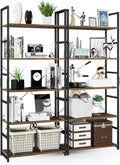 NUMENN 5 Tier Bookshelf, Set of 2 Tall Bookcase Shelf Storage Organizer, Modern Book Shelf for Bedroom, Living Room and Home Office, Vintage