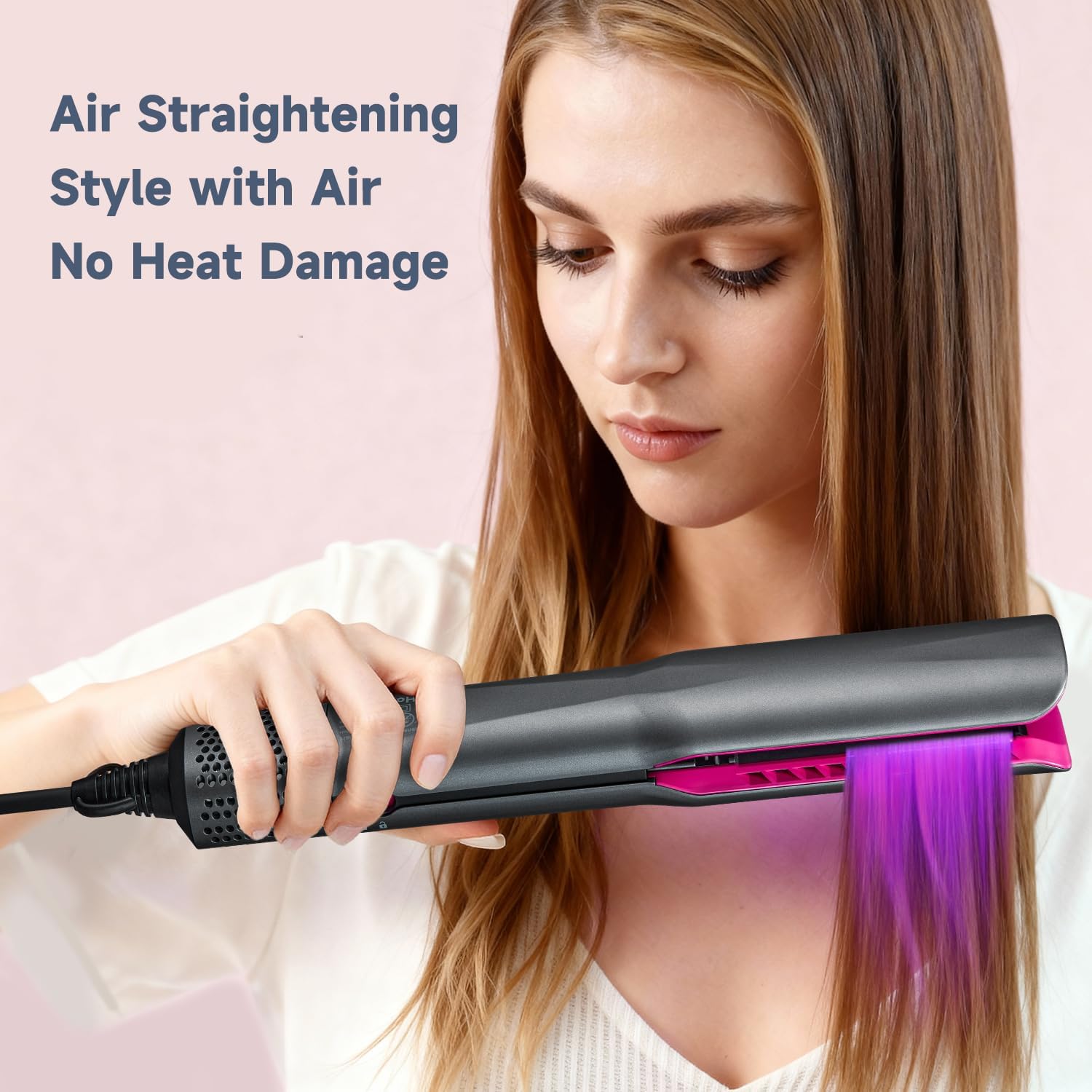 Hair Straightener – 2 in 1 Wet to Dry Air Straightener with High-Speed Ionic Airflow, Straightens Using air, No Heat Damage, Smart Temperature Control for Medium to Long Hair (35-75cm) (Gray)