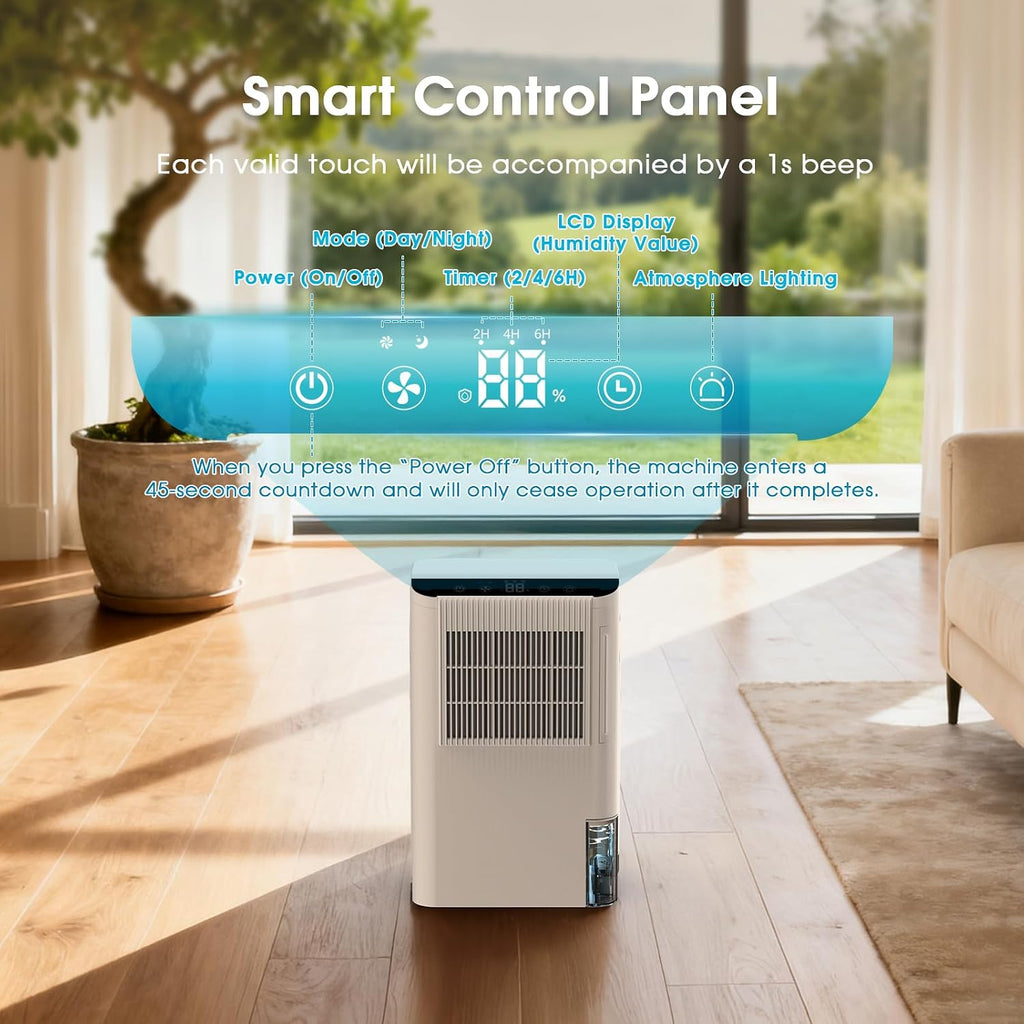 Dehumidifiers for Home, 2000 Sq.Ft Small Dehumidifier with 3.3ft Drain Hose, 2.5L Tank, Timer Sleep Mode, Portable Dehumidifier for Basement, Bedroom, Bathroom (Pearl White)