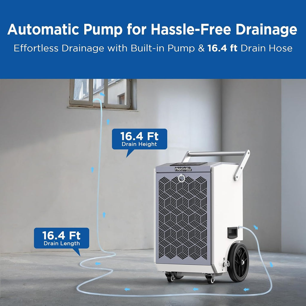 160 Pints Commercial Dehumidifier with Pump and Drain Hose for Basements, Heavy Duty Commercial Grade Dehumidifiers for Large Spaces, Warehouse, Industry Water Damage Unit, Auto Defrost