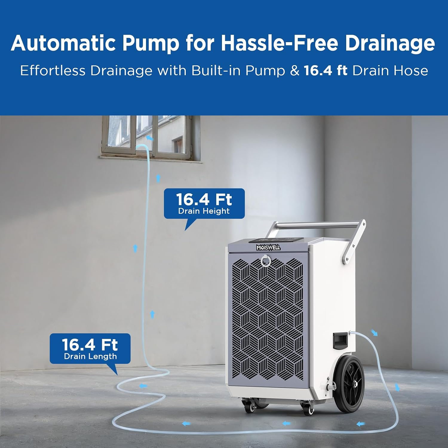 160 Pints Commercial Dehumidifier with Pump and Drain Hose for Basements, Heavy Duty Commercial Grade Dehumidifiers for Large Spaces, Warehouse, Industry Water Damage Unit, Auto Defrost