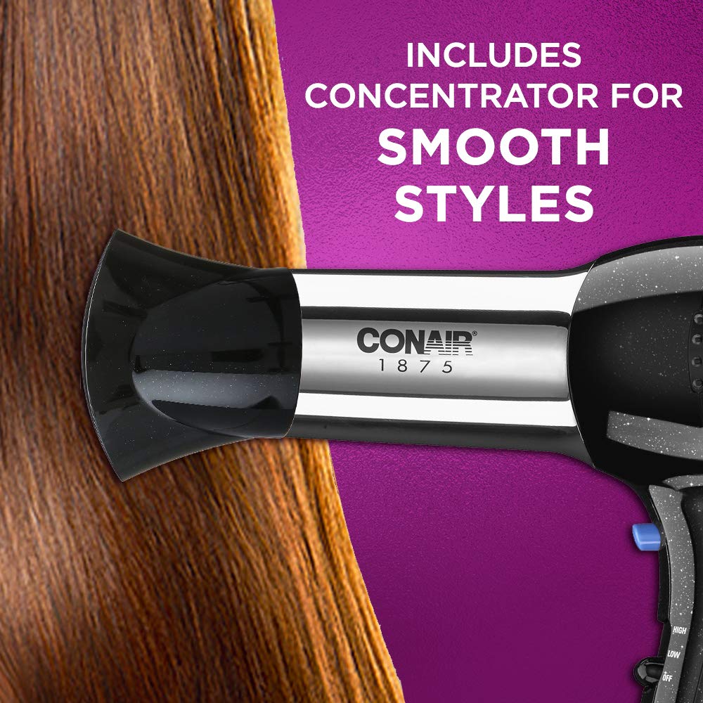 Conair Hair Dryer,1875W Full-Size Hair Dryer with Ionic Conditioning,Blow-Dryer,Tourmaline Ceramic Technology for Quick Drying,Black/Chrome,(Pack of 4)