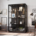 Large Display Cabinet with Glass Shelving & Sliding Doors, Trophy Case Glass Cabinet with Spotlights Black 48.1'W x 23.6'D x 74.8'H