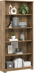 Bush Home Tall 5 Shelf Bookcase, Large Open Bookshelf, Sturdy Display Cabinet for Living Room or Home Office, Cabot Collection, Reclaimed Pine