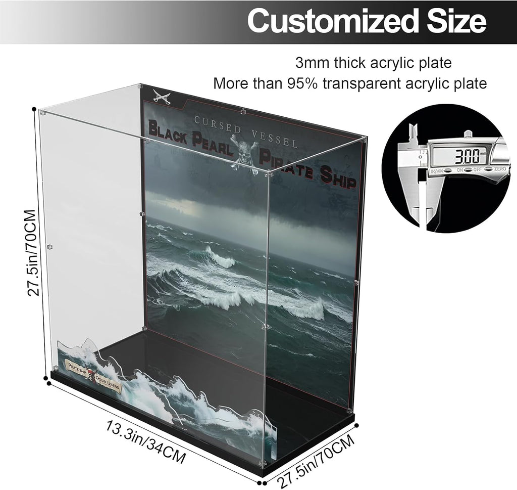 Premium Acrylic Display Case Compatible with Lego Icons Captain Jack Sparrow's Pirate Ship, Clear Dustproof Storage Box for Lego Black Pearl 10365 Set（Model not Included）