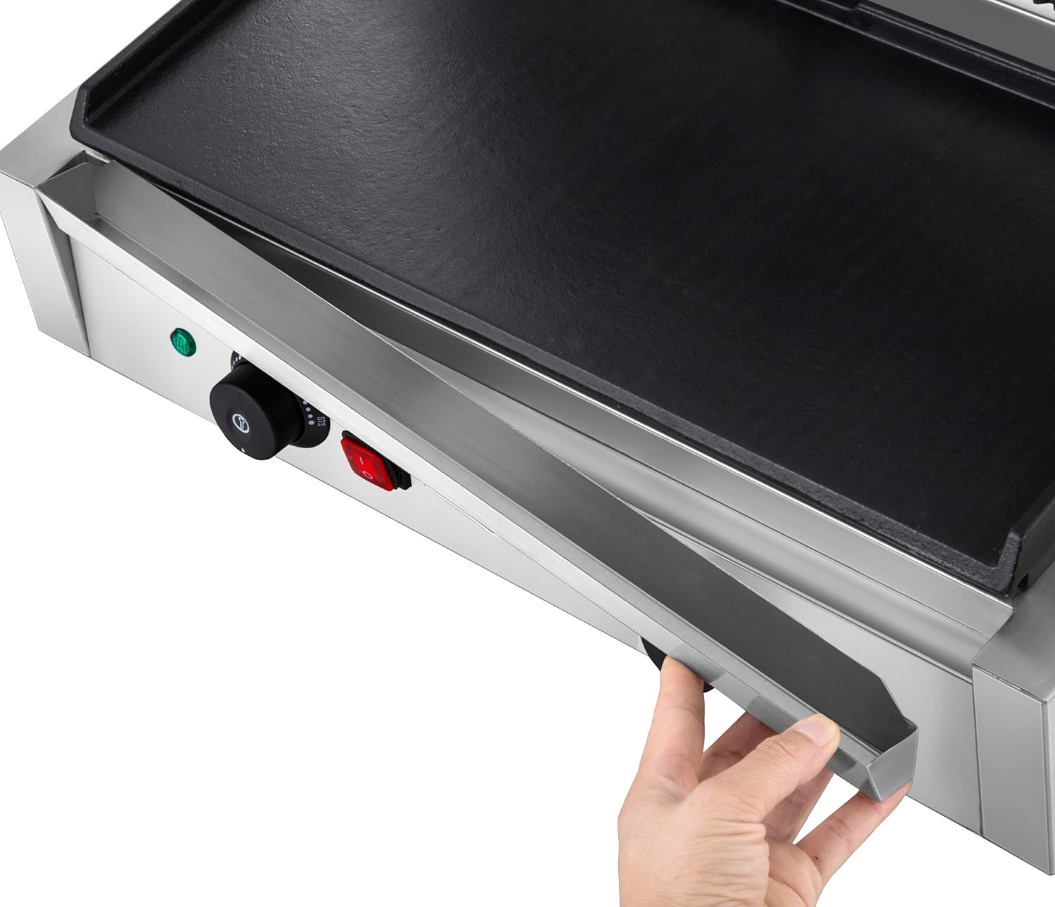 KWS FM-23 3400W Electric Panini Press Maker with Smooth Top & Bottom Plates Sandwich Toasting Grill – 19″ X 9″ Cooking Surface