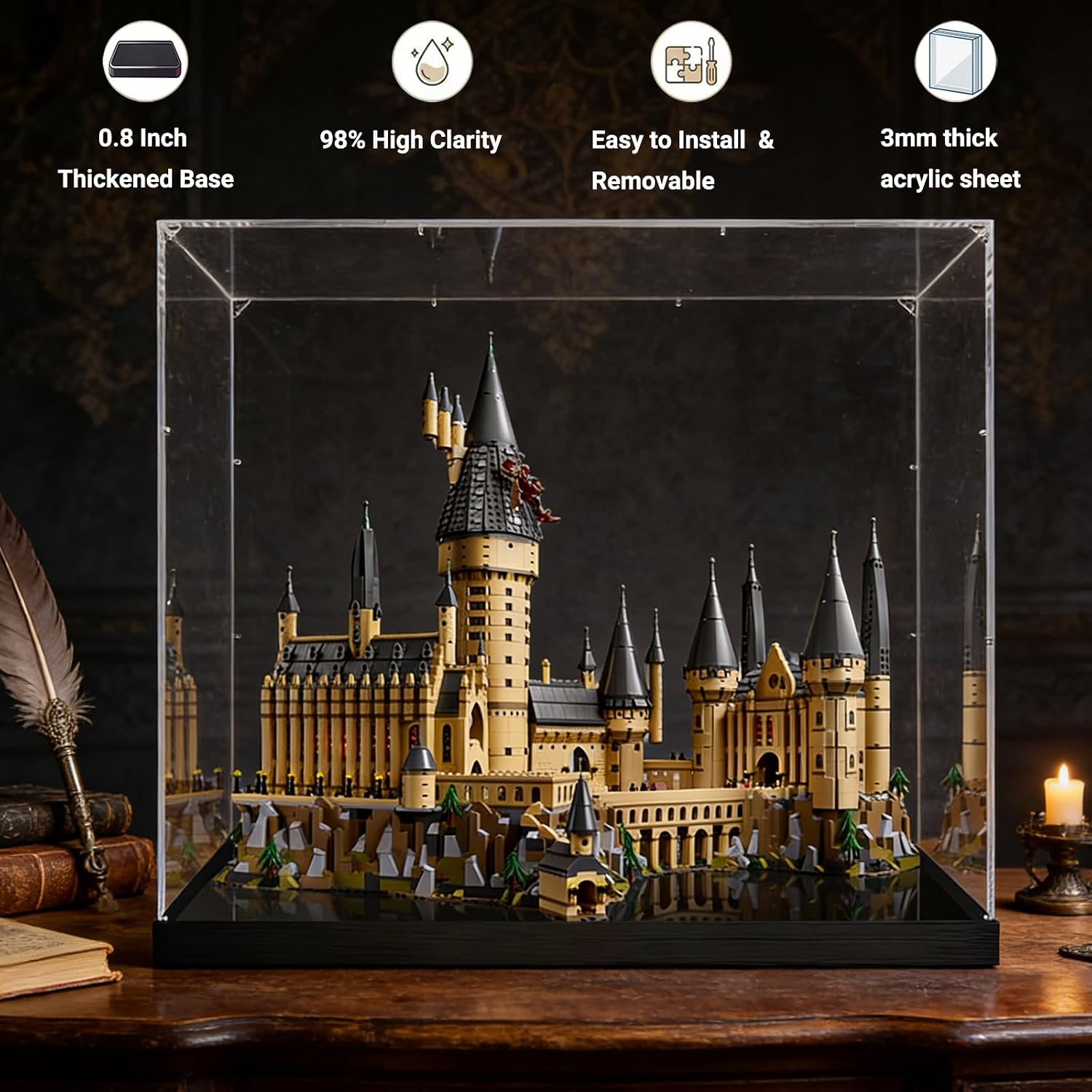 Acrylic Display Case for LEGO 71043 Hogwarts Castle with 0.8-Inch Elevated Base - Dustproof Clear Display Box(NOT Included The Model)