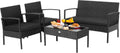 Tangkula 4 Piece Patio Rattan Conversation Set, Outdoor Wicker Furniture Set W/Glass Coffee Table, Solid Steel Structure, Ergonomic Seat, Suitable for Garden, Courtyard, Balcony, Poolside